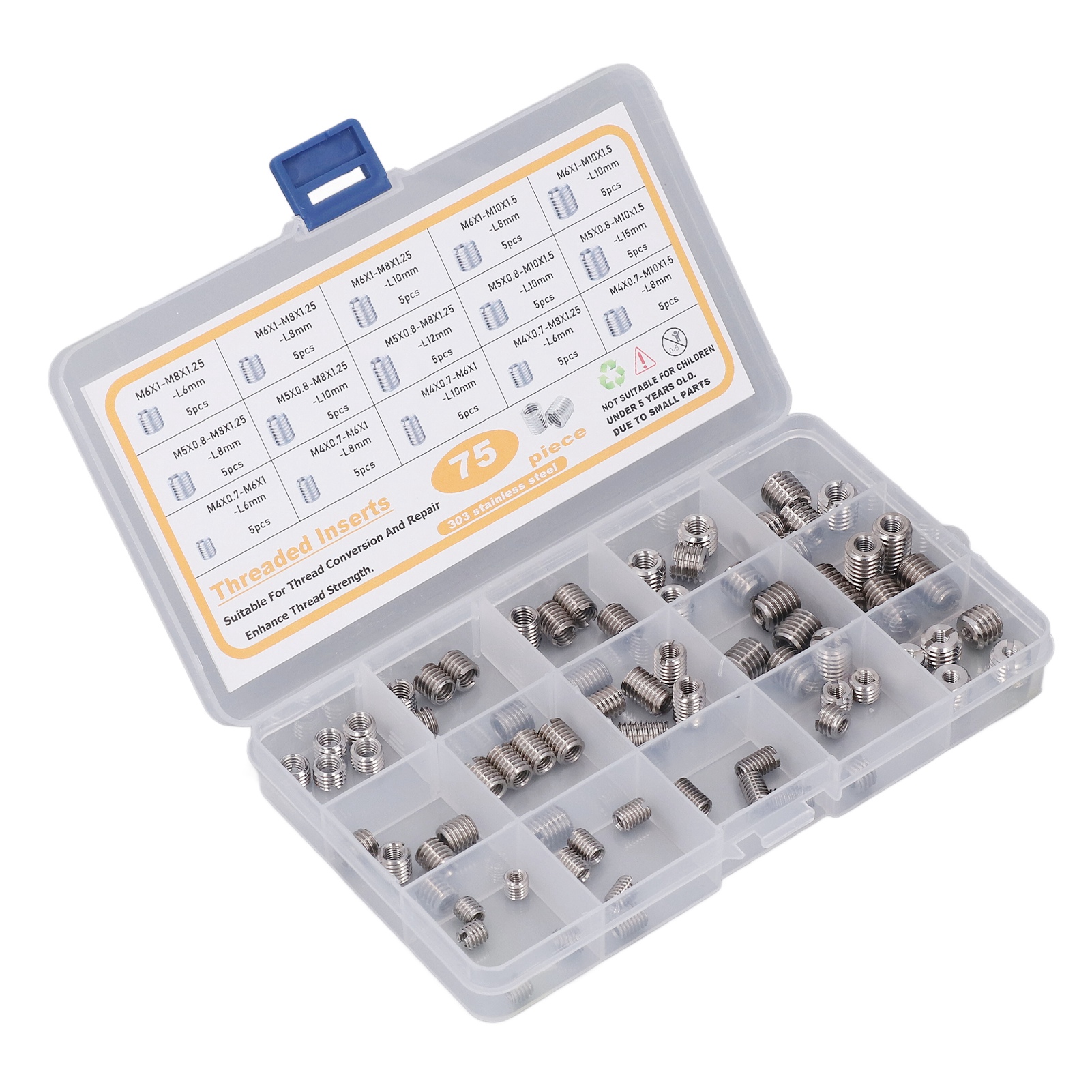 Set Mit 75 Gewindeeinsätzen Aus Edelstahl Zur Gewindereparatur, Sortiment An Muttern
