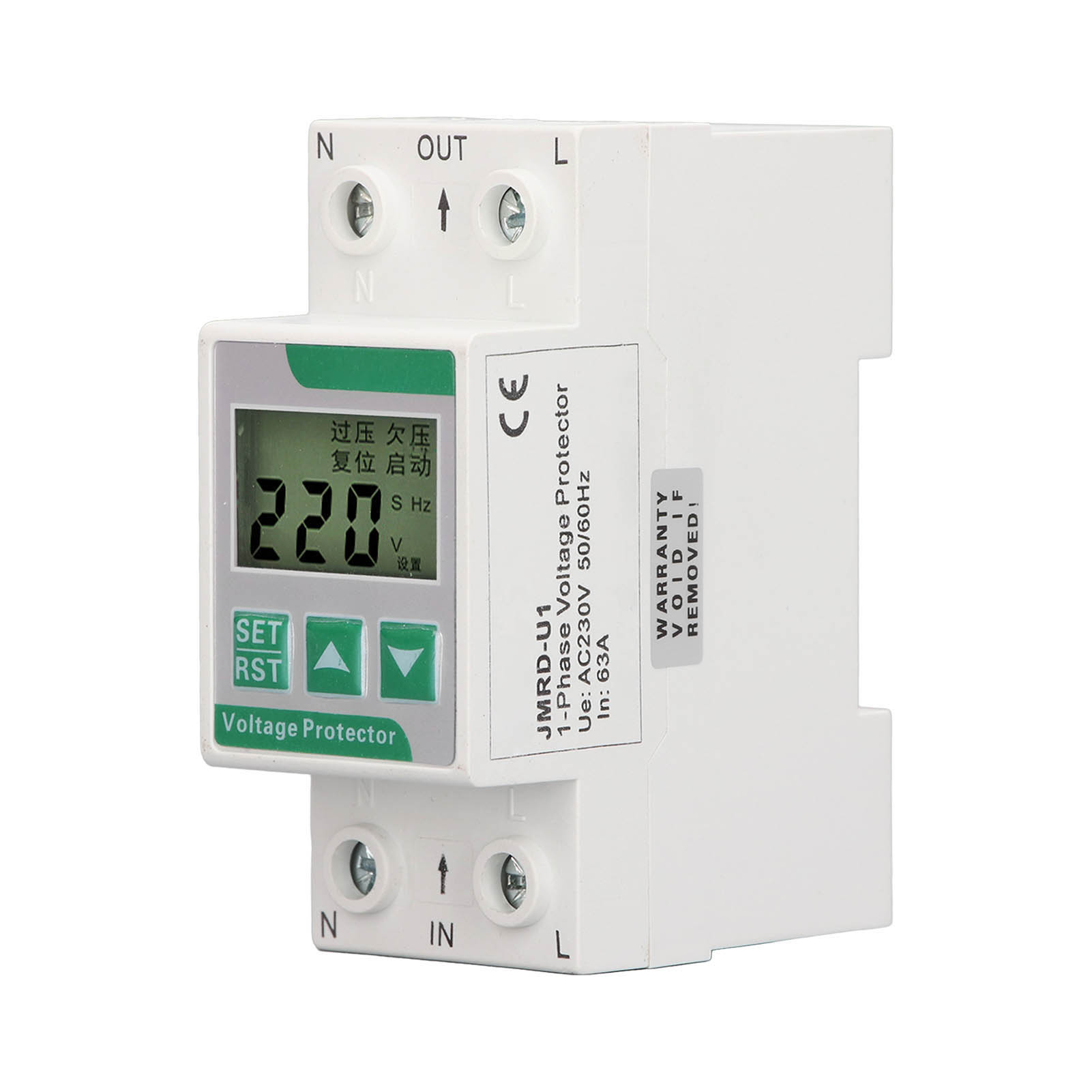 Einstellbarer, Selbstwiederherstellender Unter- Und Überspannungsschutzschalter 63 A 230 V Ac