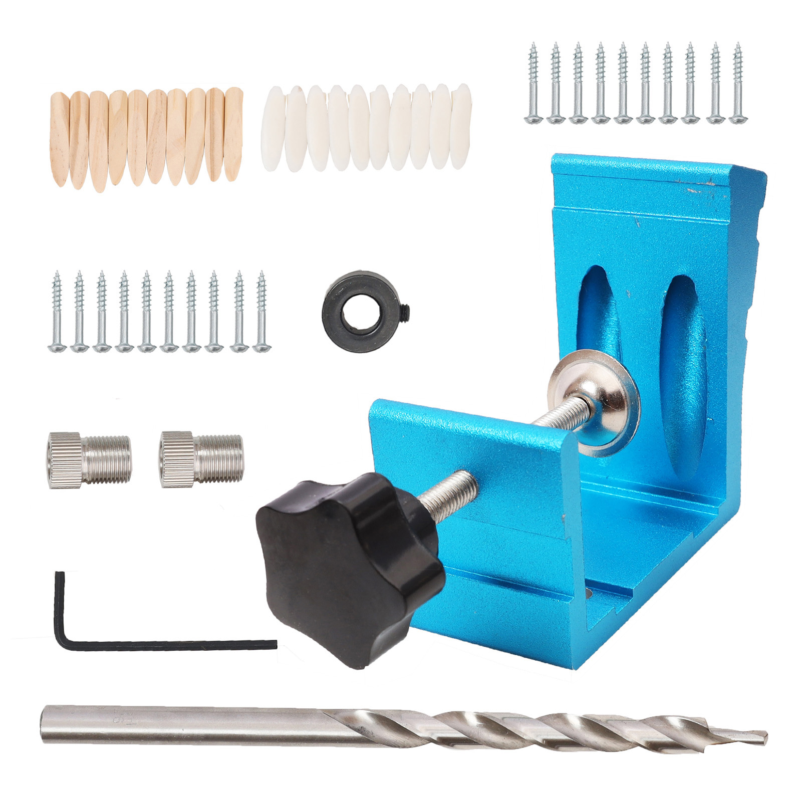 46-teiliges Set Robuster, Präziser, Blauer Winkelbohrlehren Aus Aluminiumlegierung Für Die Holzbearbeitung