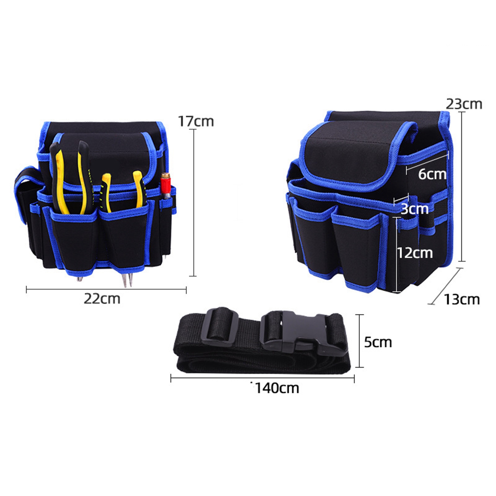 Tragbare, Multifunktionale Werkzeugtasche Aus Blauem Oxford-canvas, Kleine Aufbewahrungstasche Für Elektriker, Werkzeugorganizer Mit Gürtel, L101 23x13x22cm
