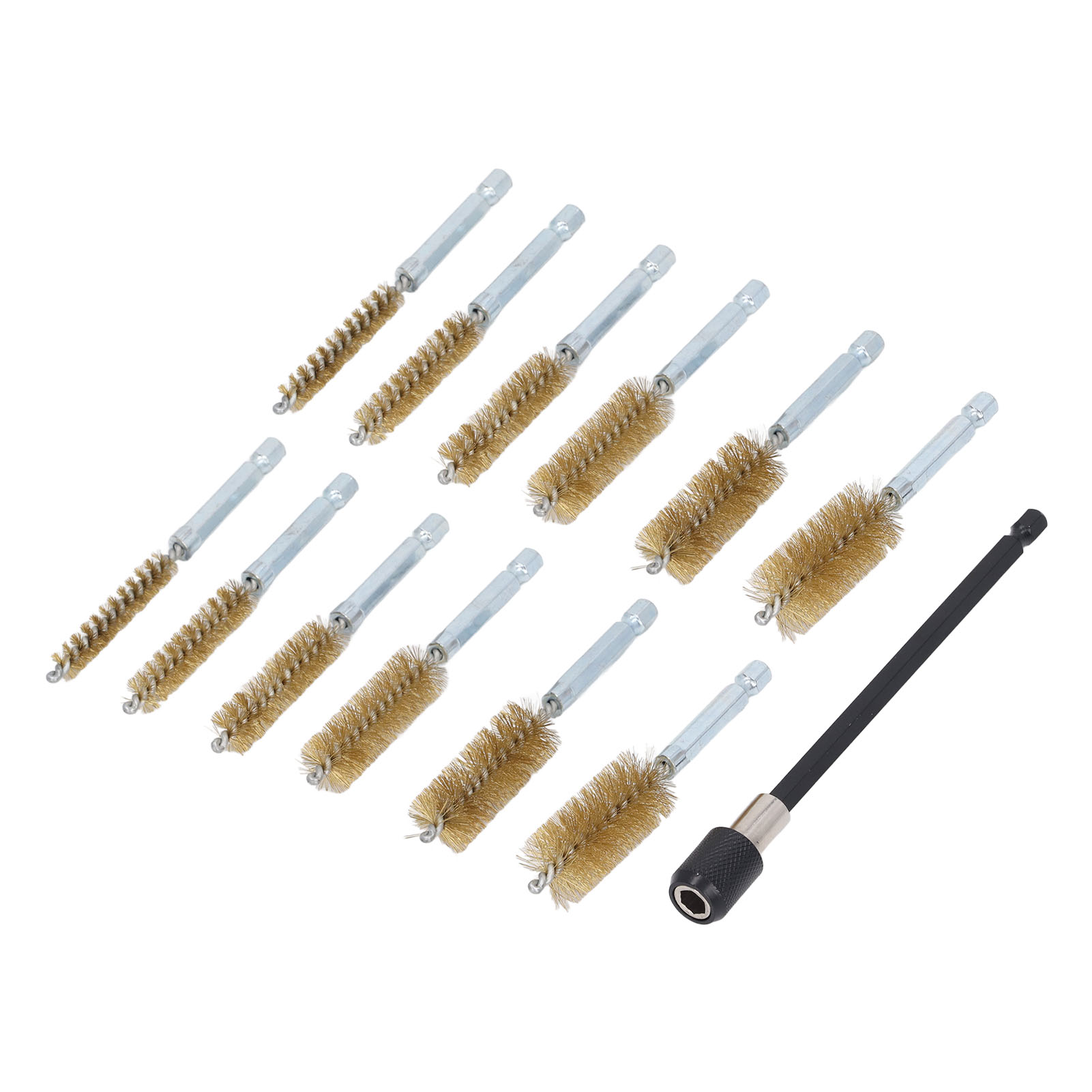 Set Mit 13 Laufreinigungsbürsten, Durchmesser 8–19 Mm, 1/4-zoll-schaft, Mit 15 Cm Verlängerungsstange, Draht Aus Messing