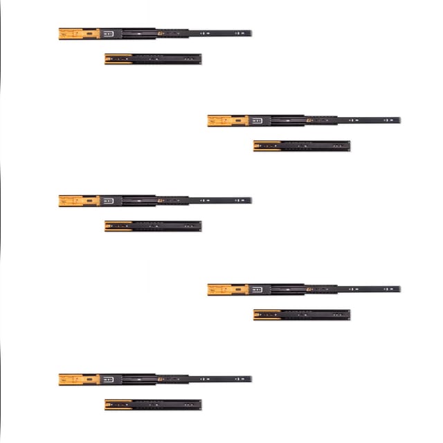 Emuca 5er Satz Kugelführungen, Höhe 45mm, Tiefe 350mm, Vollauszug, mit Schließautomatik, Schwarz