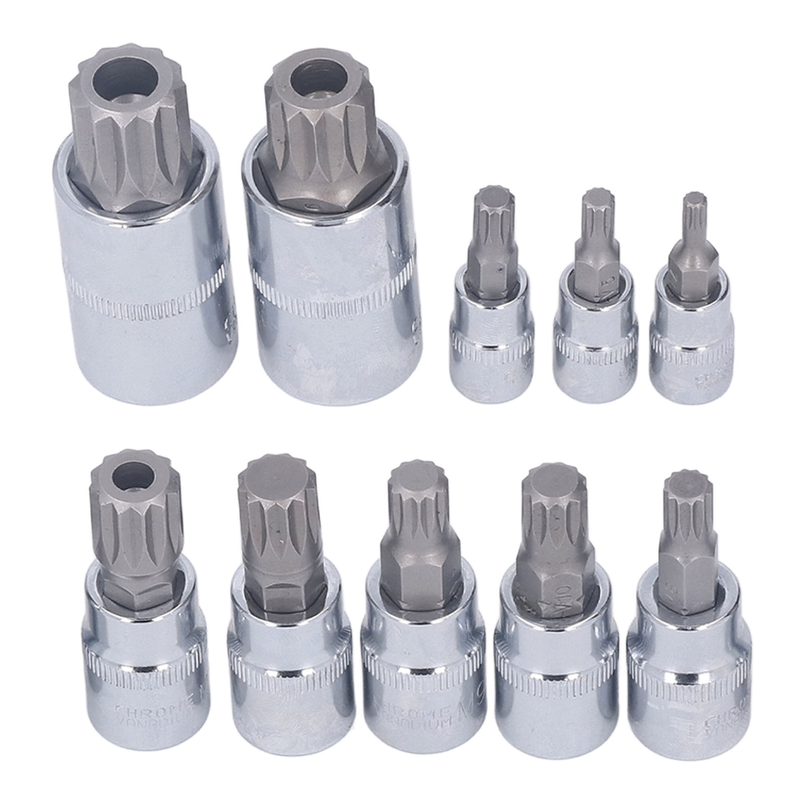 Satz Mit 10 Steckschlüsseln Mit Dreifachvierkantantrieb M4 Bis M18, 1/4, 3/8 Und 1/2 Zoll Antrieb, Aus Chrom-vanadium-stahl, Mit Aufbewahrungsbox.