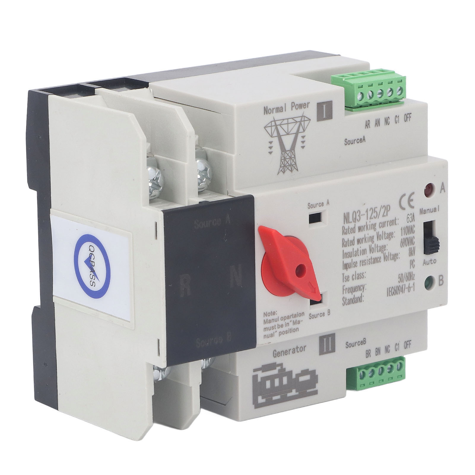 Automatischer Umschalter Für Dual-power-generator (2p 63a) Mit Notstromversorgung (ac 110 V, 50 Hz/60 Hz)