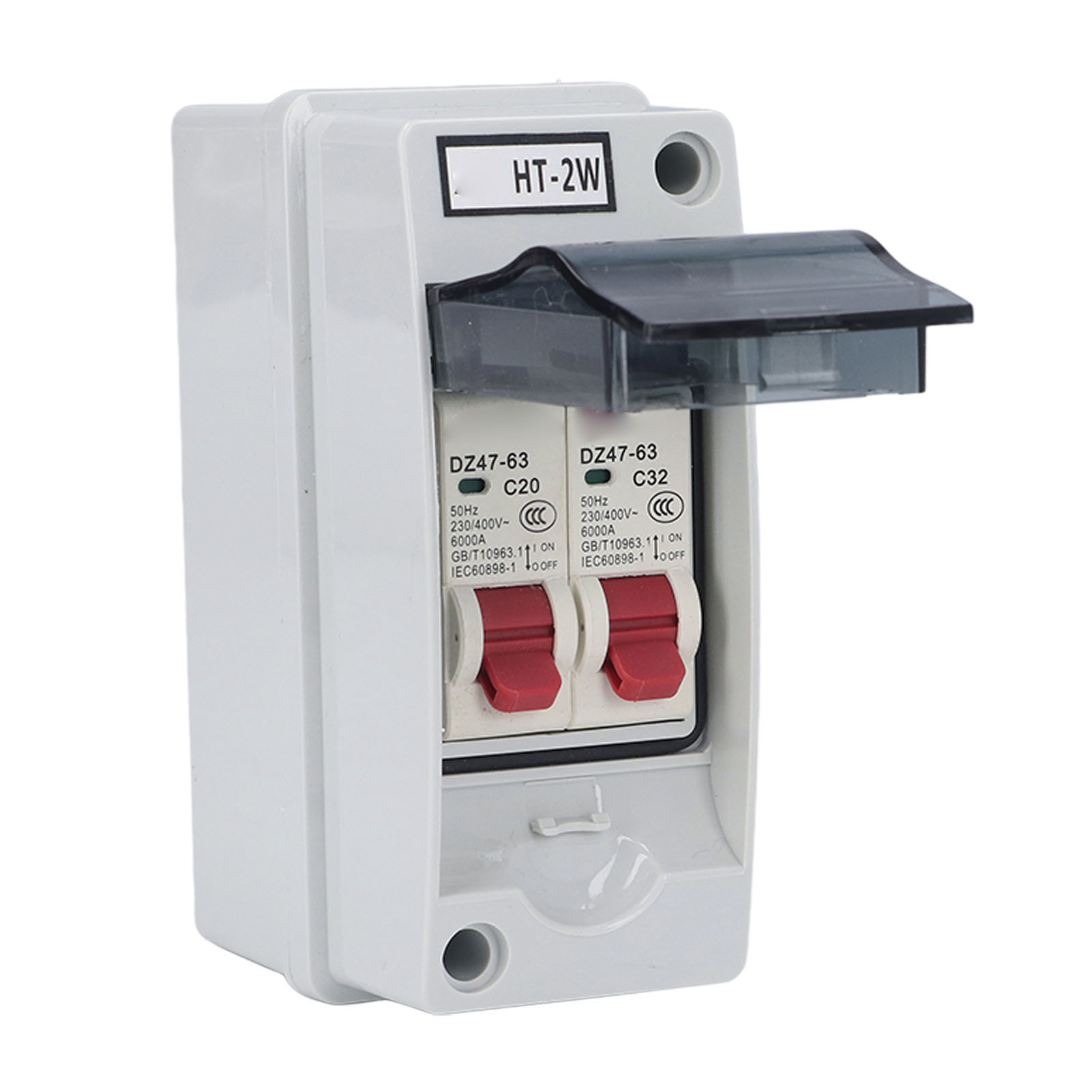 Ip65 Wasserdichter Verteilerkasten, 2 Module, Feuerfest, Leitungsschutzschalter Typ C, Außengehäuse, 20 A/32 A