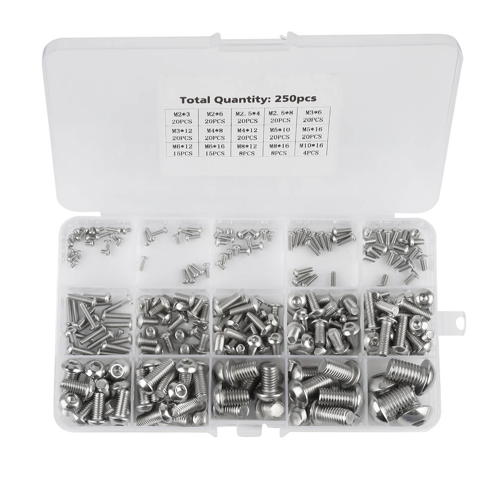 Set Mit 250 Innensechskantschrauben (m2, M2,5, M3, M4, M5, M6, M8, M10) Für Laptop, Tastatur, Handy, Pc