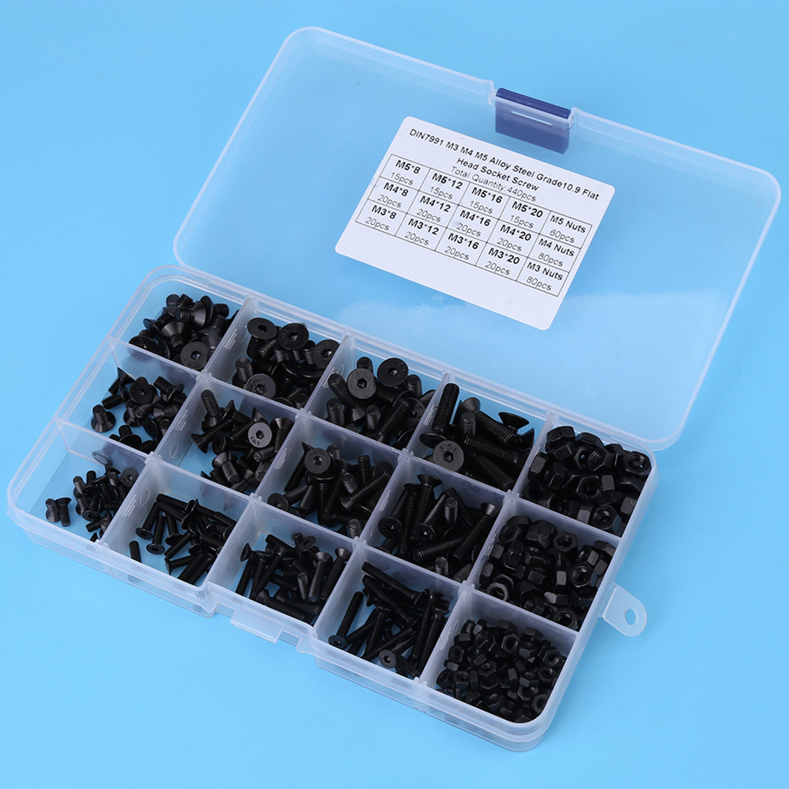 Satz Mit 440 Senkschrauben Und -muttern Aus Legiertem Stahl, M3, M4, M5, Innensechskantschlüssel, Mit Kunststoff-aufbewahrungsbox