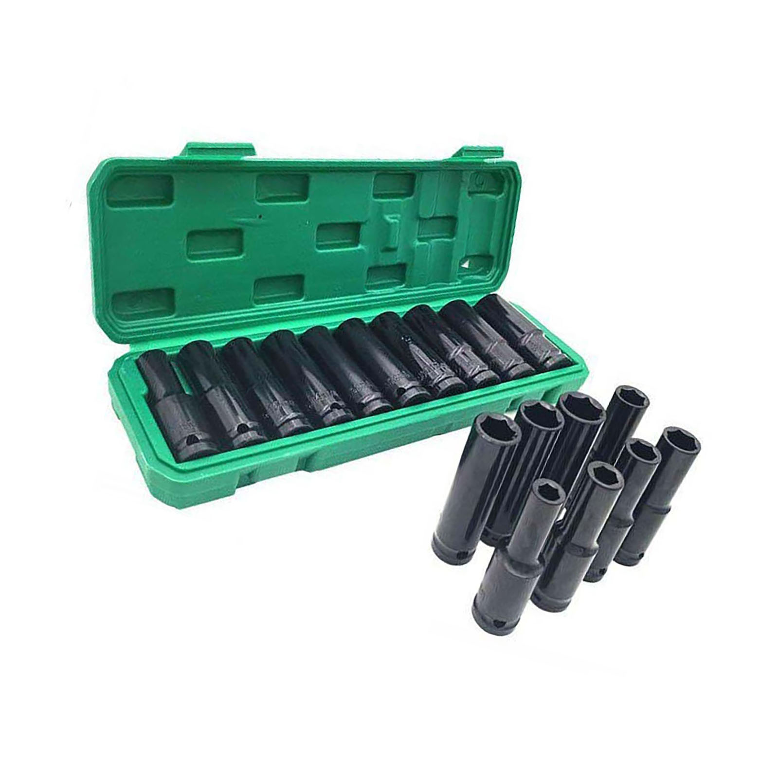 Satz Mit 10 1/2"-schlagschraubnüssen, Von 10 Bis 24 Mm, Für Sechskantschrauben, Kompatibel Mit Elektroschraubern Und Druckluftbohrmaschinen.