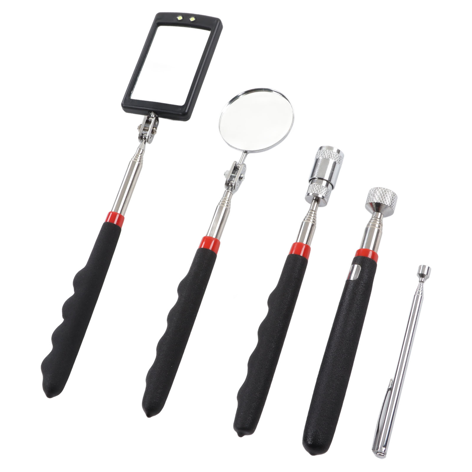 Set Aus 5 Teleskopierbaren 360°-magnetstäben Mit Led-spiegel, Tragkraft 4,5 Kg/3,6 Kg/0,7 Kg, Werkstatt-bergungswerkzeug