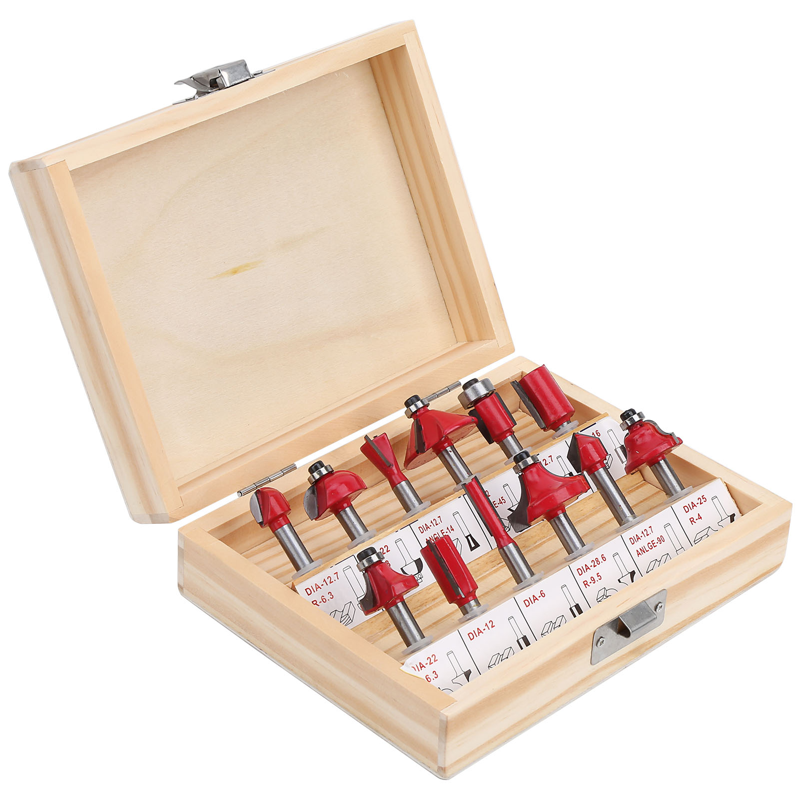 Set Mit 12 Hartmetall-holzfräsern, 1/4-zoll-schaft, Aufbewahrungskoffer, Professionelles Fräswerkzeug