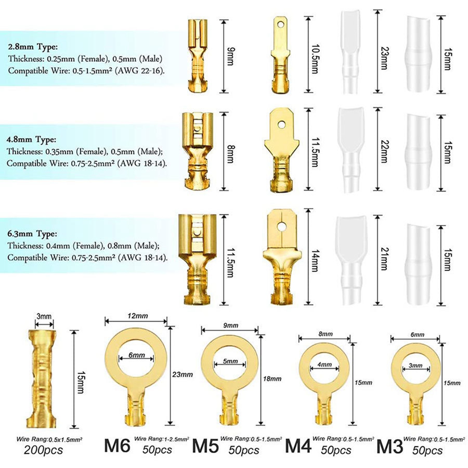 Packung Mit 1000 Schnellcrimp-anschlüssen 2,8/4,8/6,3 Mm, Messinghülsen Mit Isolierter Ummantelung, Verbindungsset Für Industrielle Anwendungen