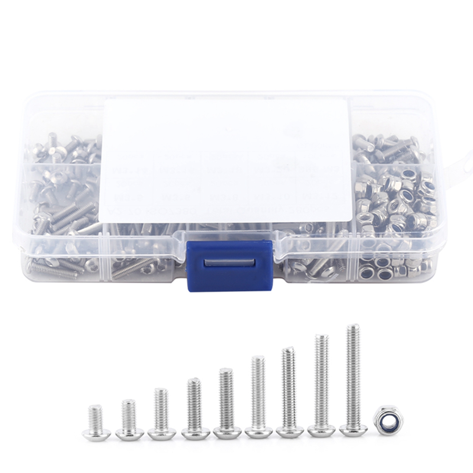 Packung Mit 280 M3 Sechskantschrauben Mit Gewölbtem Kopf Aus Edelstahl Ss304 Mit Selbstsichernden Muttern, Komplettes Sortiment.