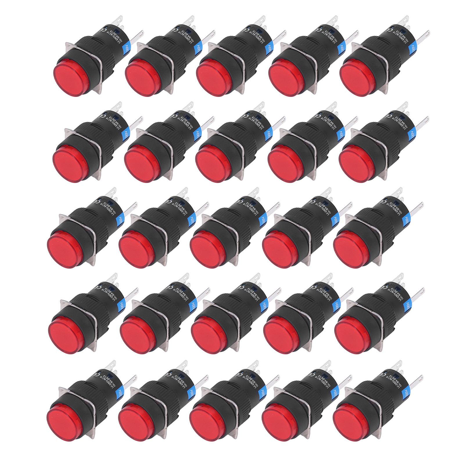 16-mm-runddrucktaster Mit Selbstverriegelung, 5 Pins, Mit Roter Kontrollleuchte, 220 V, 25er-packung