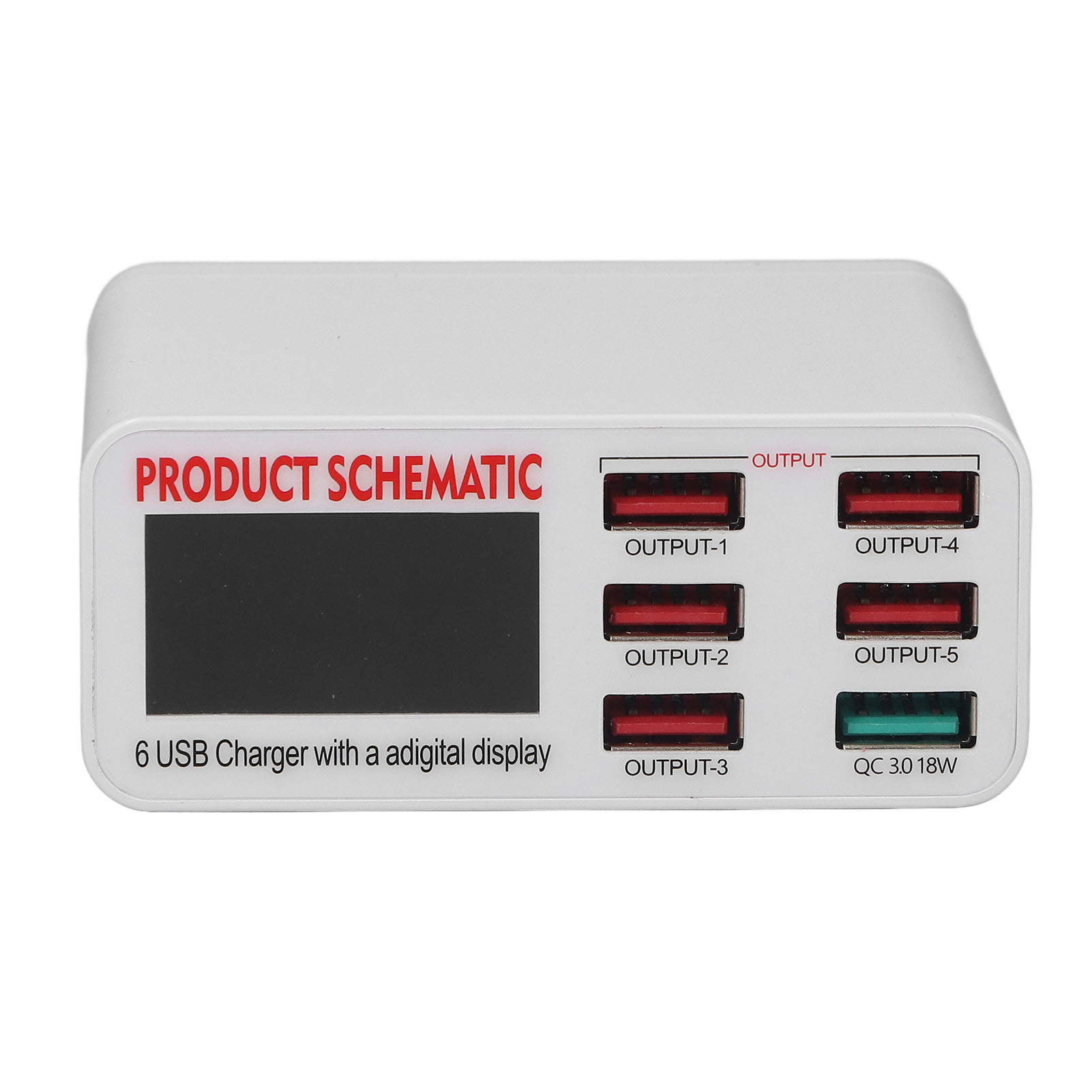 6-port-usb-ladegerät Mit Intelligenter Digitalanzeige, 110–240-v-netzteil, Schnelllade-mehrfachsteckdose