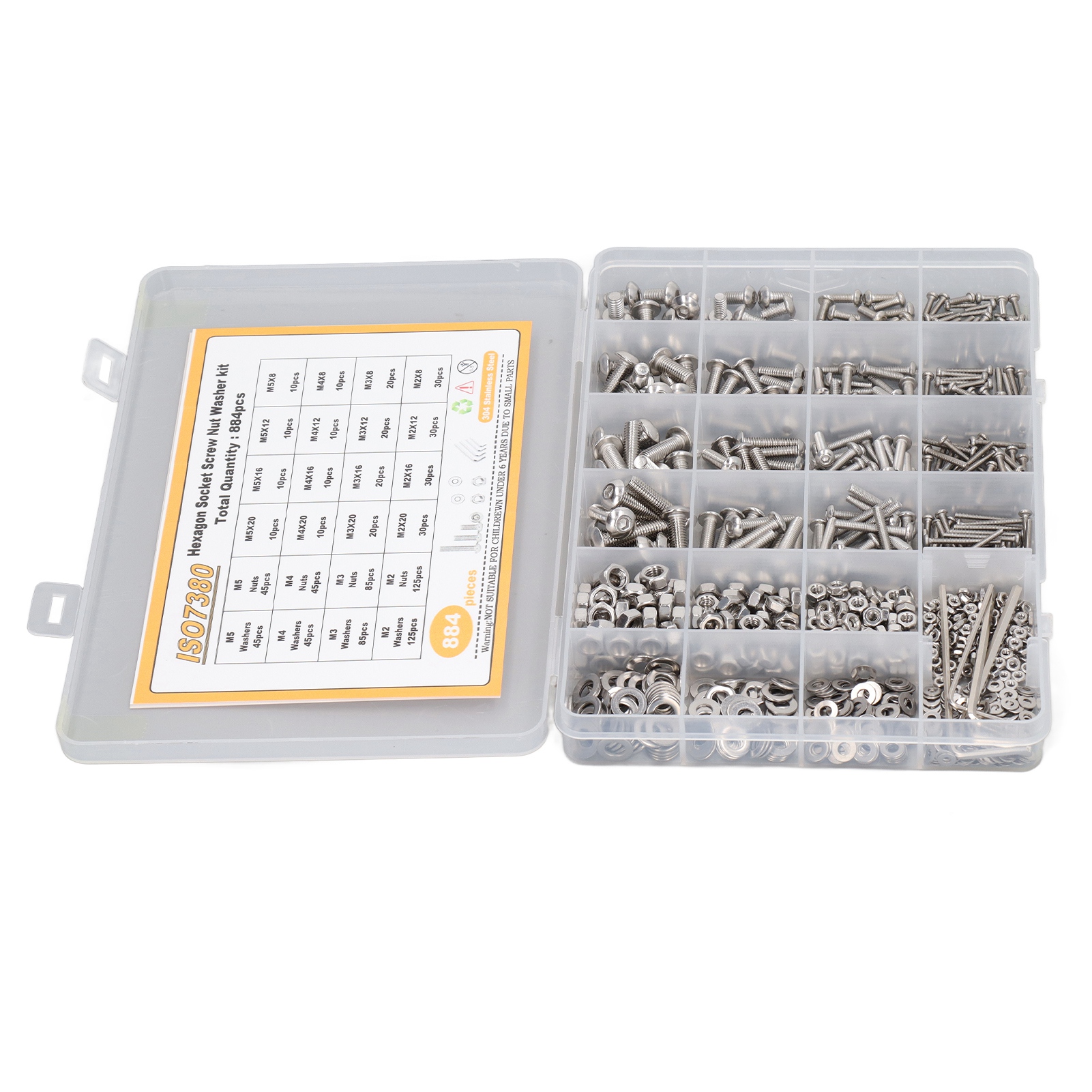 884-teiliges Set Inklusive Schrauben, Muttern, Unterlegscheiben, Schraubenschlüssel (m2, M3, M4, M5), Linsenkopf- Und Innensechskantschlüssel Sowie Sortiment.