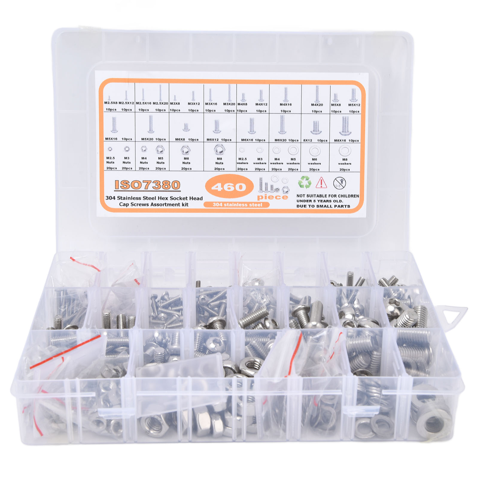 460-teiliges Set Aus 304 Edelstahl-innensechskantschrauben, -bolzen, -muttern Und -unterlegscheiben Für Möbel- Und Heimwerkerprojekte