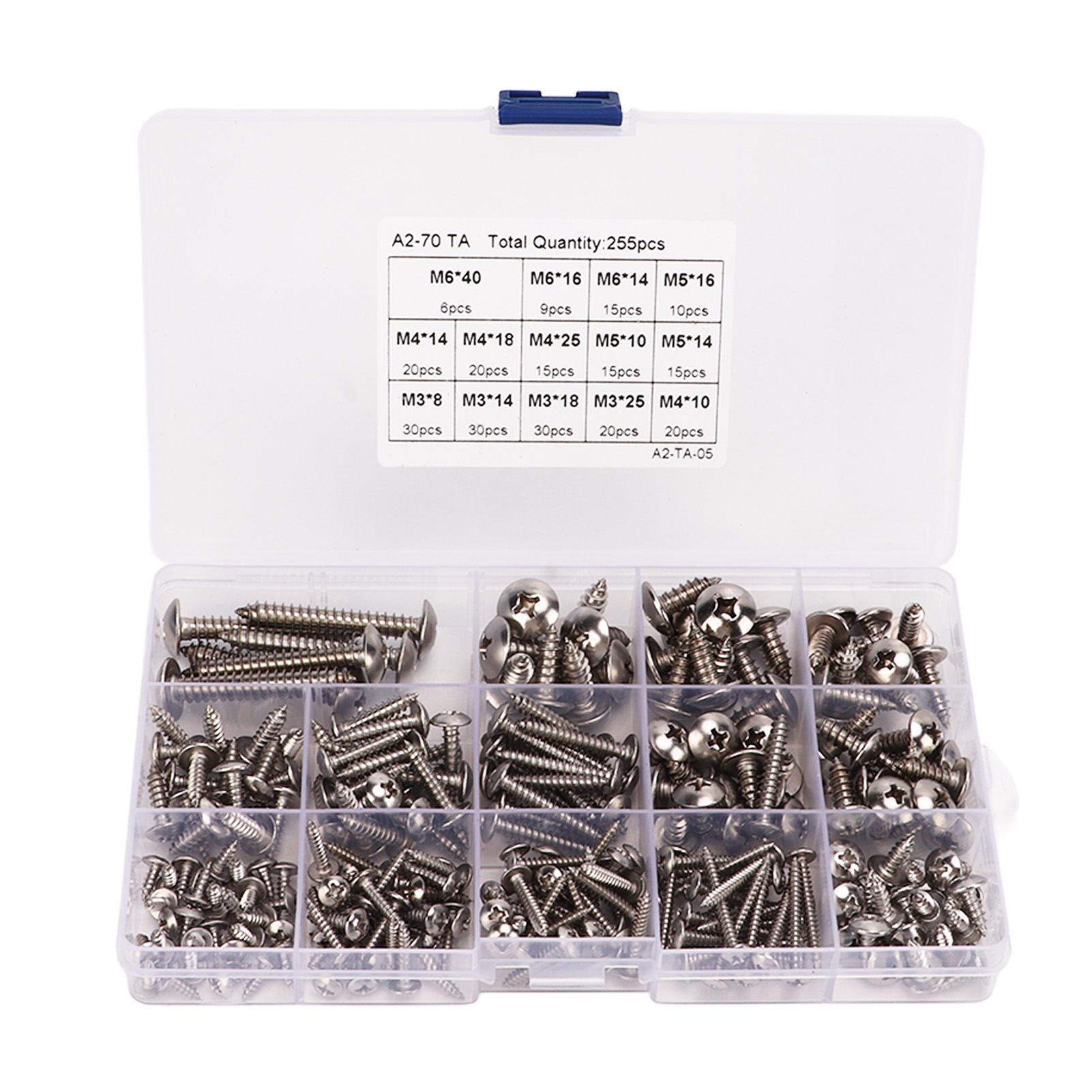 Packung Mit 255 Selbstschneidenden Schrauben Mit Senkkopf (kreuzschlitz), Edelstahl 304, Blech, M3, M4, M5, M6