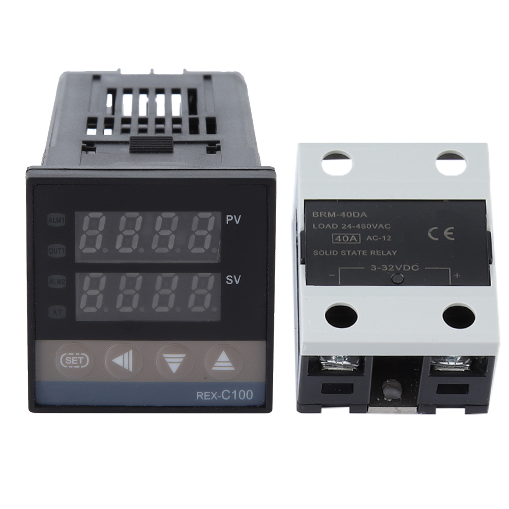 Pid-thermostat 0-400°c 110-240v + 40a Halbleiterrelais + 1m K-typ-sonde M6