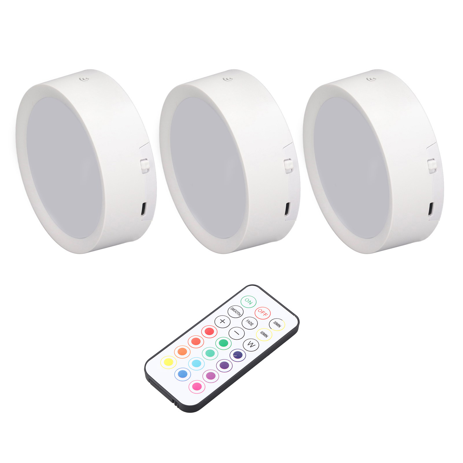 Set Mit 3 Led-druckknopfleuchten, 4 Farben, Dimmer, Timer, Batterieaufladbar, Mit E26-sockel Und Fernbedienung