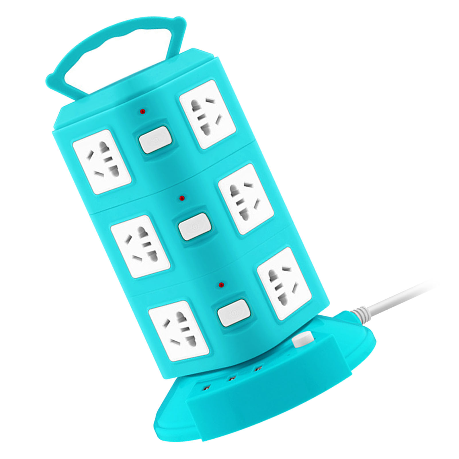Dreistufige Turmsteckdosenleiste, Multifunktionssteckdose Mit Überlastschutz, Usb-anschluss, 220 V, 10 A, Pfauengrün, Tragbar