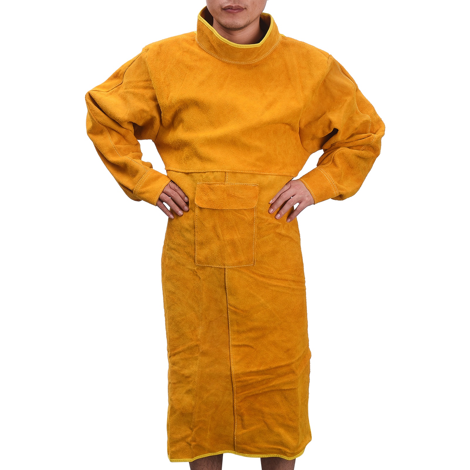 Schweißerarbeitsjacke Aus Leder Mit Stehkragen, Langen Ärmeln Und Flammhemmender Schutzkleidung
