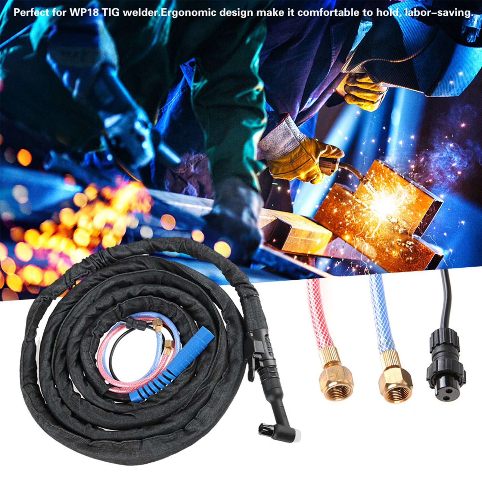 4m Kabel Wp18 Wig Agon Lichtbogenschweißbrenner Mit Mutteranschluss, Wassergekühlt