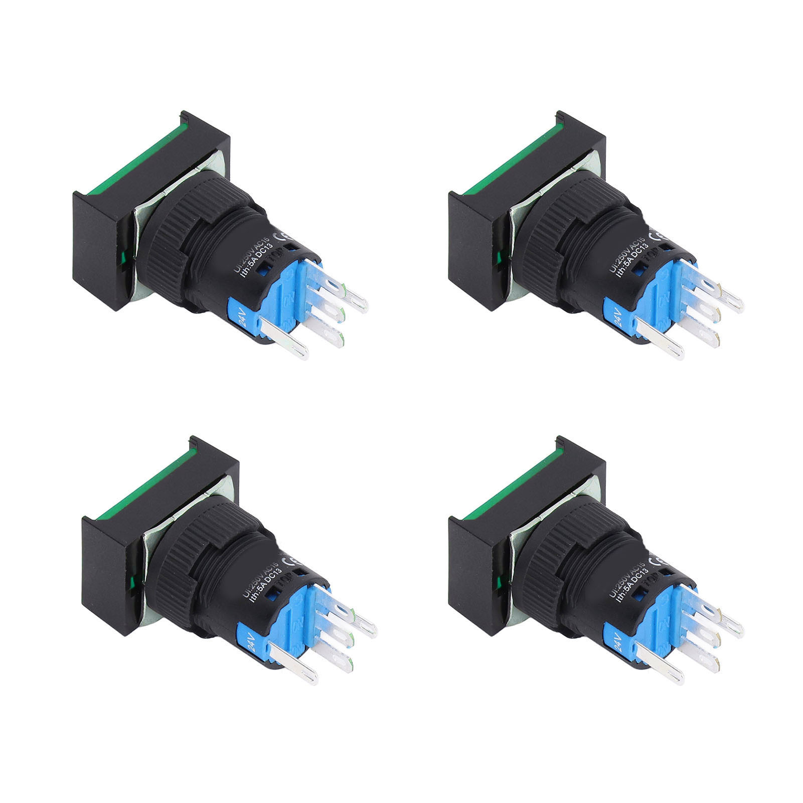 25-teiliges Set Selbstverriegelnder Drucktaster, Momenttaster, 16 Mm Quadratisch, Mit Led-anzeige, 24 V, Grün