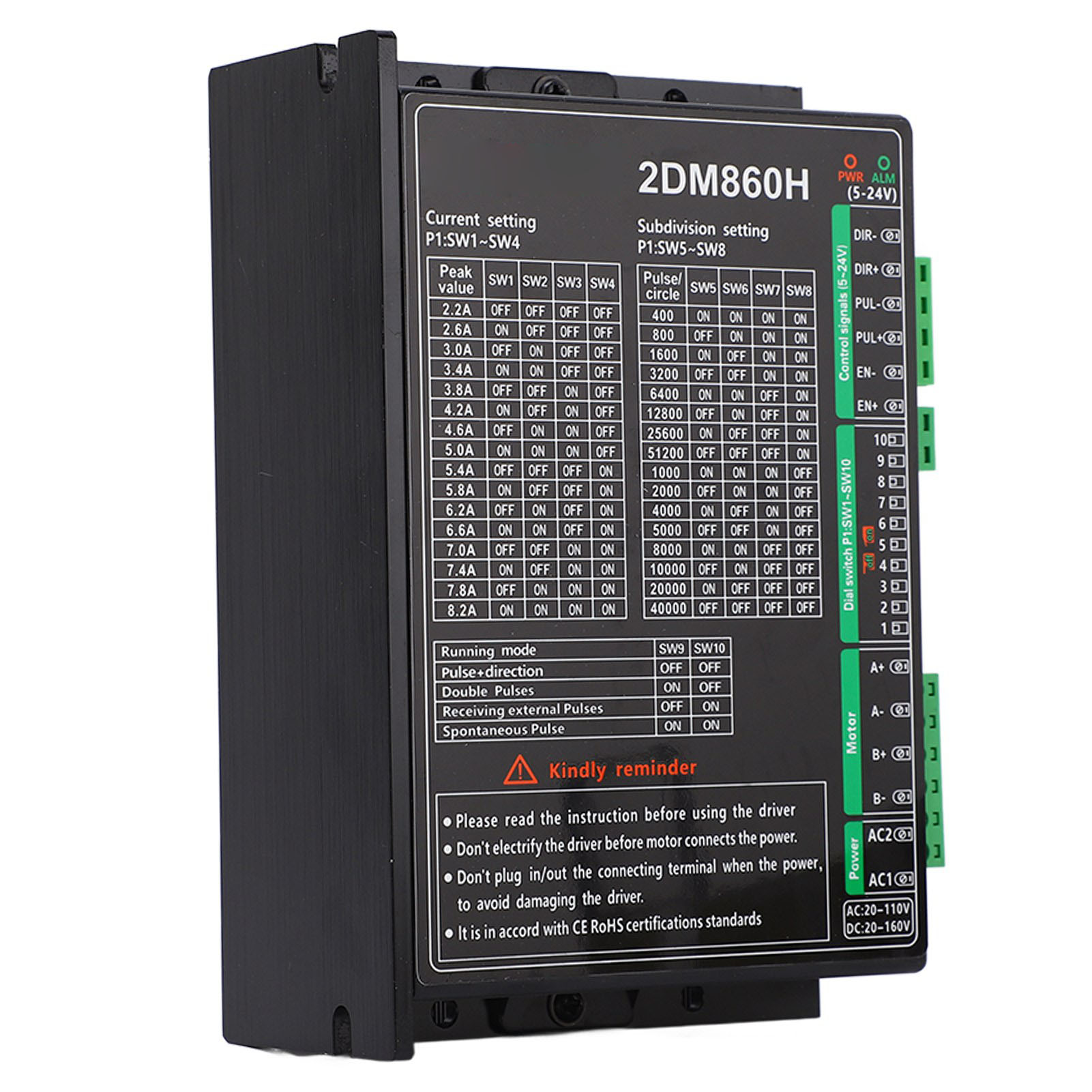 Zweiphasiger Digitaler Schrittmotortreiber, 16 Unterteilungen, 16 Ströme, Schrittmotorsteuerung, Ac 20–110 V, Dc 20–160 V