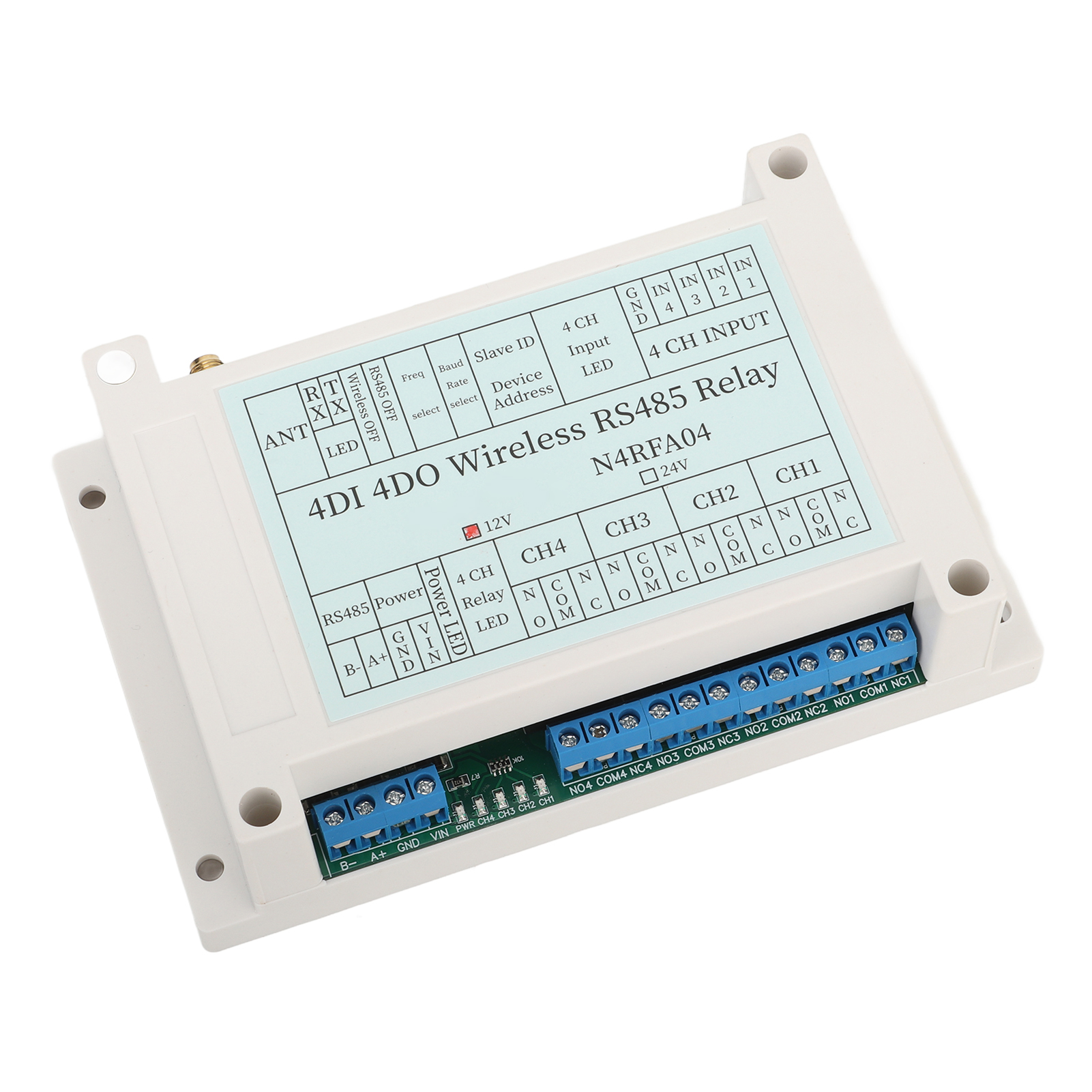 4-kanal-funkrelaismodul 4di 4do 433mhz Rs485 Sender/empfänger Mit 12v Dc Antenne