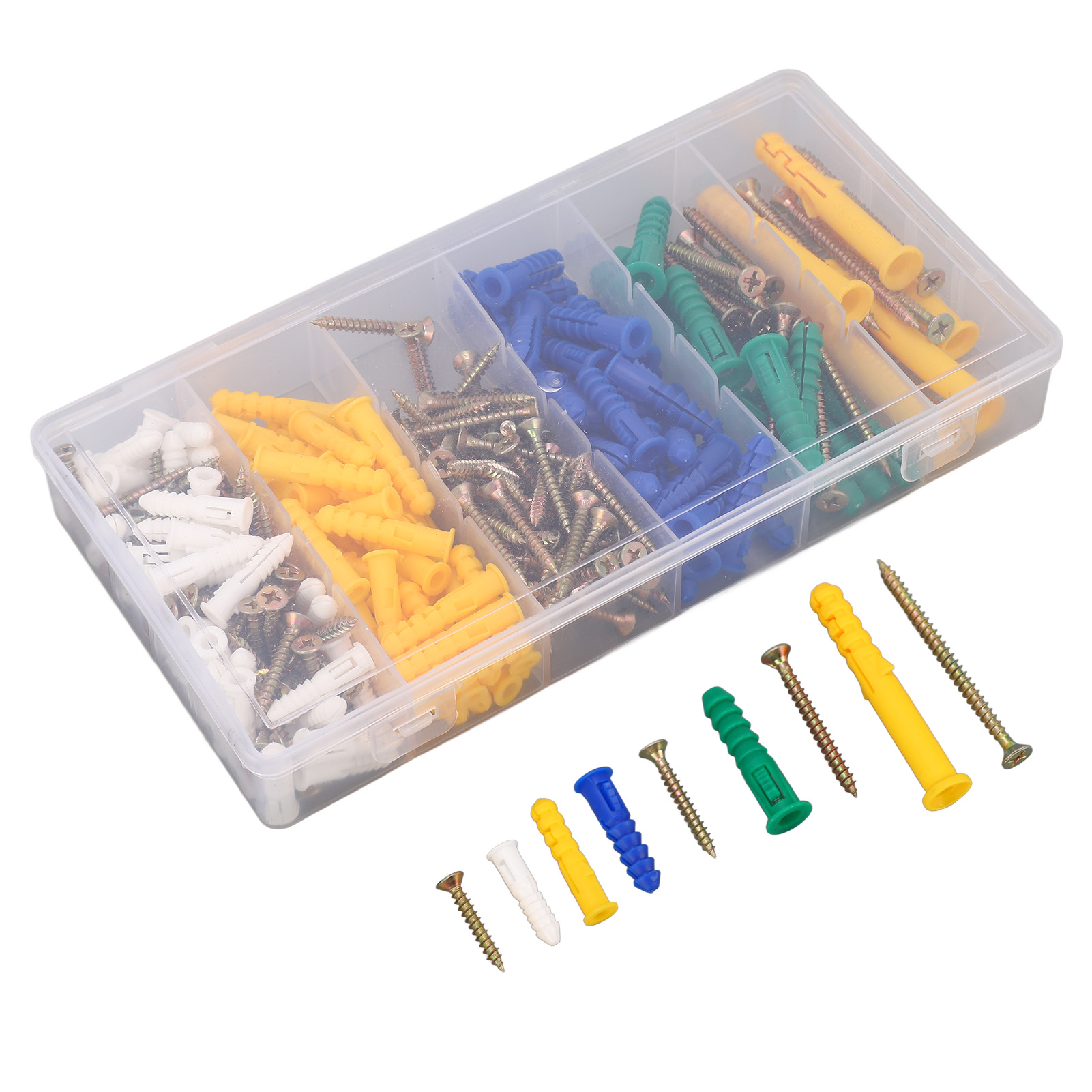 Set Mit 232 Selbstschneidenden Schrauben Mit Senkkopf (kreuzschlitz), Kohlenstoffstahl, 5 Verschiedene Kunststoffdübel, Befestigungsmaterial