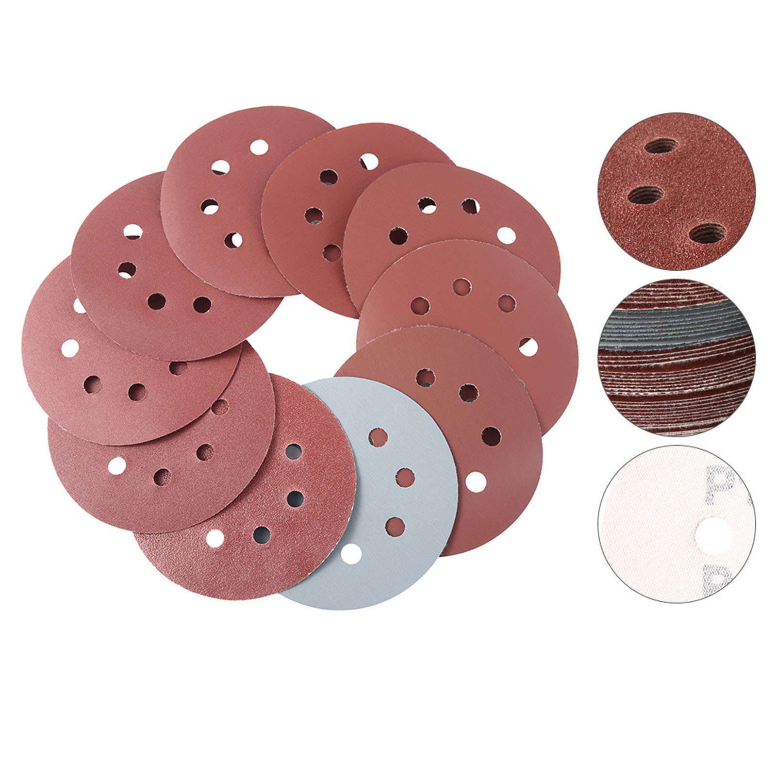 Packung Mit 100 Roten 8-loch-schleifscheiben, Rundem Schleifpapier Zum Polieren Von Metall, Holz Und Stein