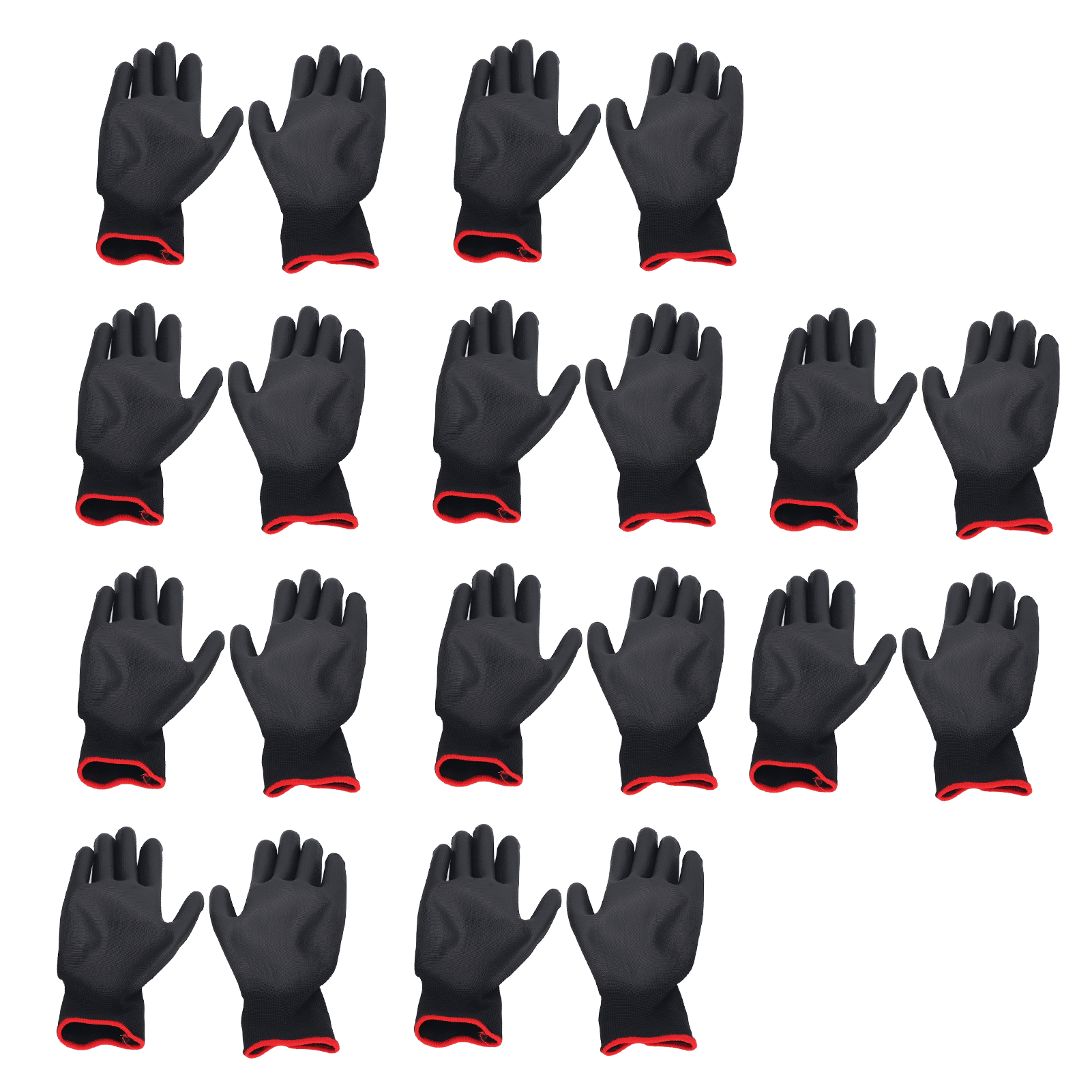 Antistatische Arbeitshandschuhe, 10 Paar, Pu-beschichtet, Schwarzes Nylon Mit Rotem Besatz, Größe 7 (s), Universell Einsetzbar
