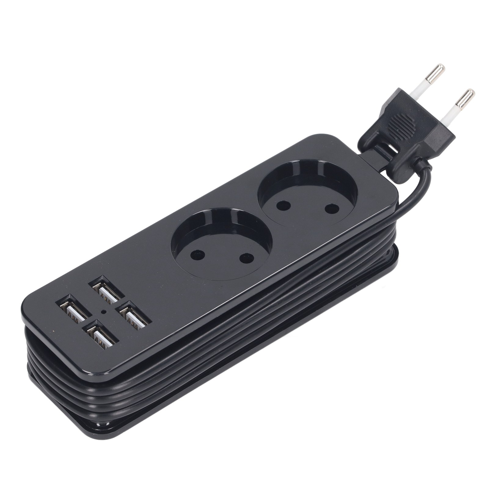 1200-w-steckdosenleiste (10 A) Mit 2 Runden Steckdosen Und 4 Usb-anschlüssen Zum Laden Von Mobiltelefonen Und Laptops, 250-v-eu-stecker, Schwarz