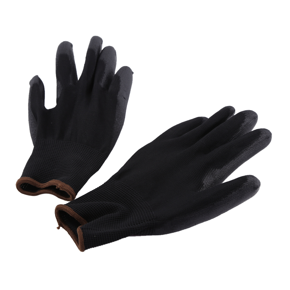 Schwarze Arbeitshandschuhe Mit Pu- Und Nylonbeschichteter Handfläche, Brauner Besatz, Größe L