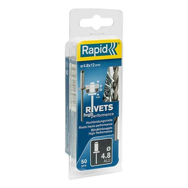 Blister mit 50 Nieten Ø4,8x12mm Alu+Drill 5000388 Rapid