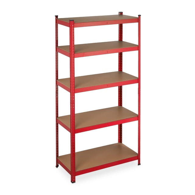 Schwerlastregal zum Stecken, Traglast: 875 kg, 5 Ebenen, Keller & Garage, Stahl, HxBxT: 180 x 90 x 45 cm, rot - Relaxdays