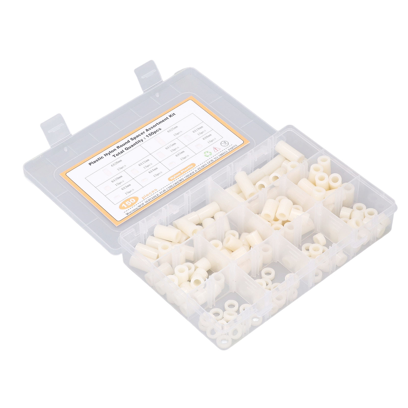 150-teiliges Set Aus Runden Nylon-abstandshaltern, Schrauben Und Befestigungsbolzen, Weiß