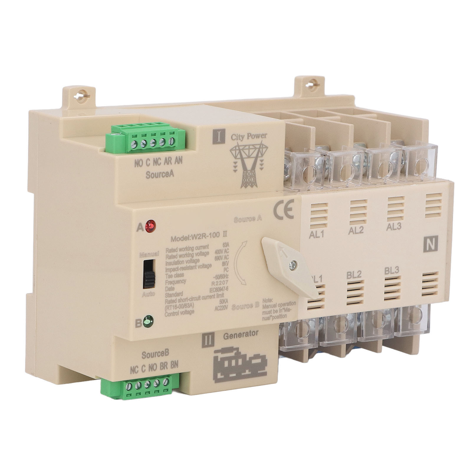 Automatischer Umschalter 4p 63a 220v Dual-netzteil Weiß Manueller/integrierter Wippschalter
