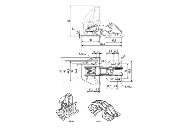 So-tech - junker Aufschraubscharnier 90° mit SoftClose und Montageanschlag (Stahl, vernickelt, verstellbar) für Klappen Caravan-Scharnier zum