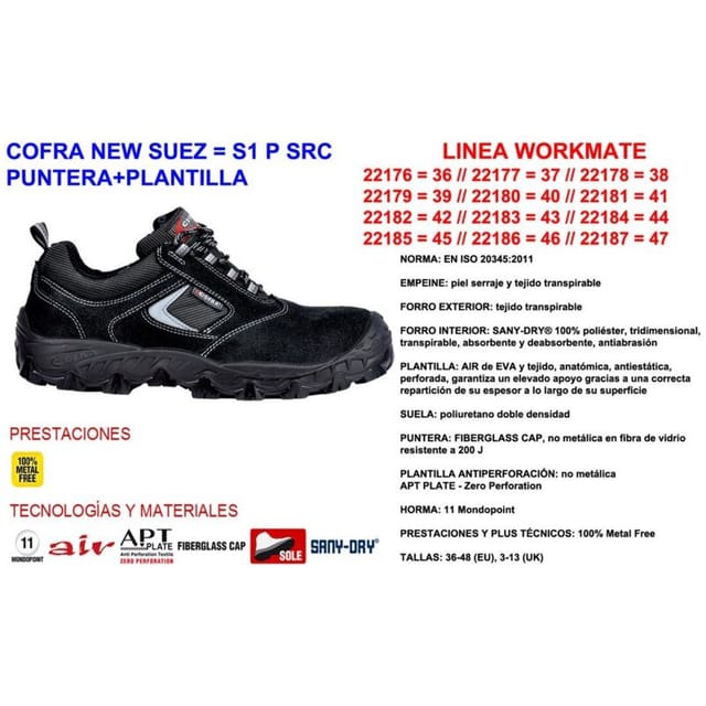Cofra New Suez Sneaker Größe 39 S1 P SRC Zehen- und Einlegesohle