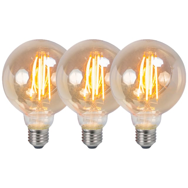 Luedd - Set mit 3 E27 dimmbaren LED-Lampen G95 Rauch 5W 380 lm 2200K