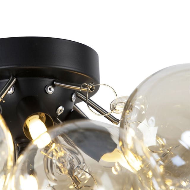 Design Deckenleuchte schwarz mit Braunglas 4 Lampen - Uvas