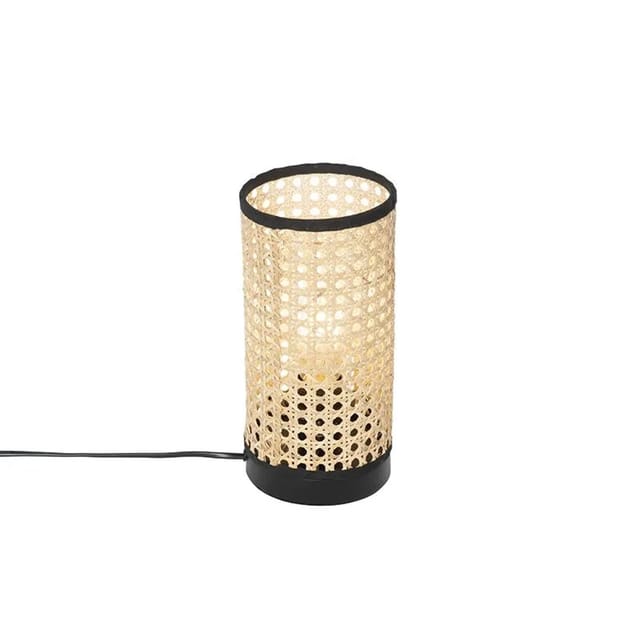 Tischleuchte Landhausstil Rattan mit Schwarz - Kata