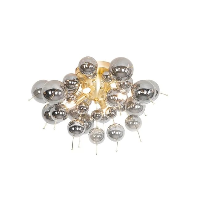 Design Deckenleuchte Messing mit Rauchglas 4-flammig - Explode