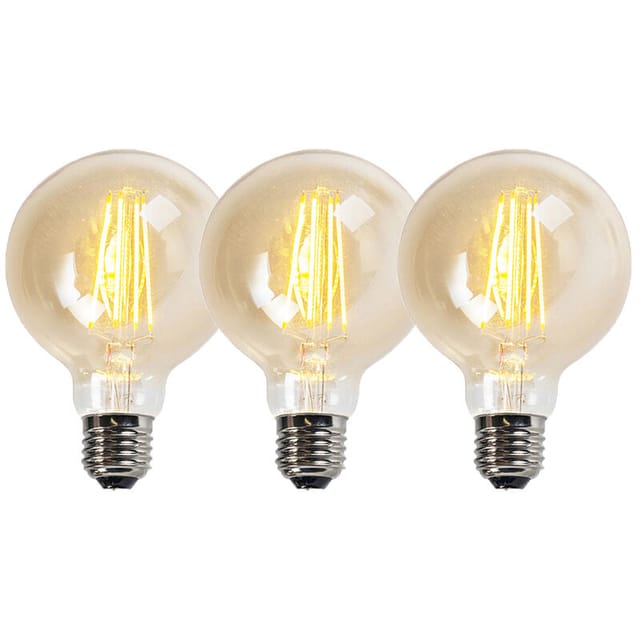 3er Set E27 dimmbare led Lampen goldline G95 5W 450LM 2200K
