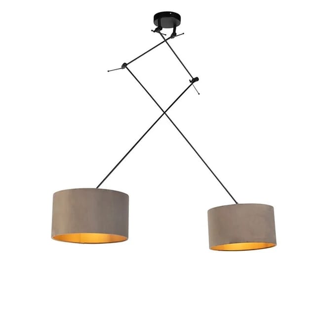 Hängelampe mit Samtschirmen taupe mit Gold 35 cm - Blitz ii schwarz