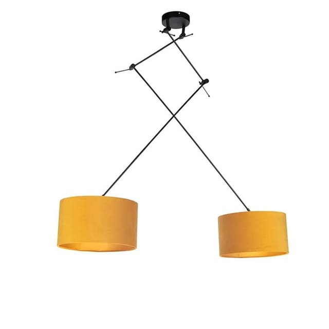 Hängelampe mit Samtschirmen ocker mit Gold 35 cm - Blitz ii schwarz