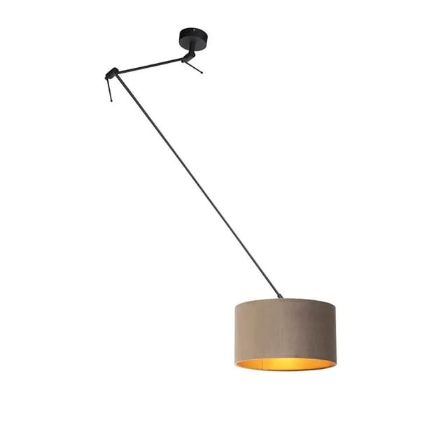 Hängelampe mit Samtschirm taupe mit Gold 35 cm - Blitz i schwarz