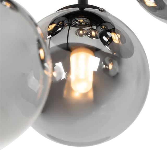 Moderne Deckenleuchte schwarz 9-Licht mit Rauchglas - Athen