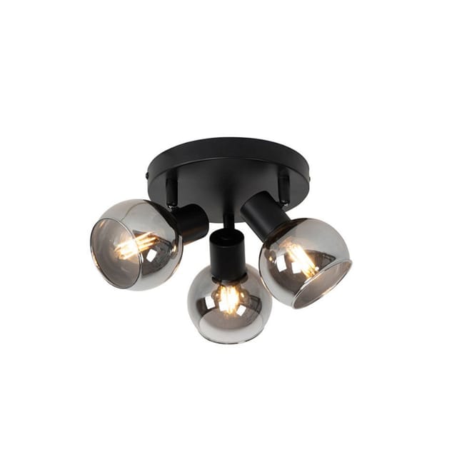 Deckenleuchte schwarz 35 cm mit Rauchglas 3-Licht - Vidro